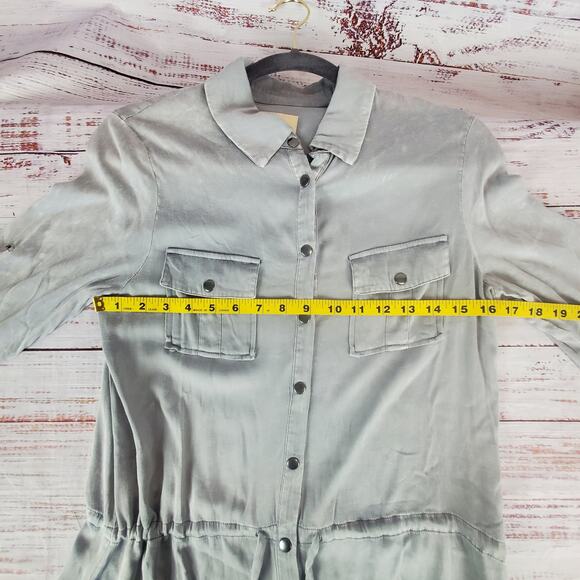 Chaser Drawstring Gray Shirt Dress Sz M Elephant Cloud Wash Casual Neutral NWT - Picture 8 of 12